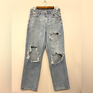 American Eagle Curvy 90s Straight Jeans High Rise Distressed Stretch Denim sz 10